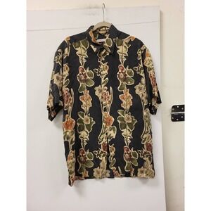 Burma Bibas Silk Button Up Shirt Floral Print Mens Size M Short Sleeve Korea